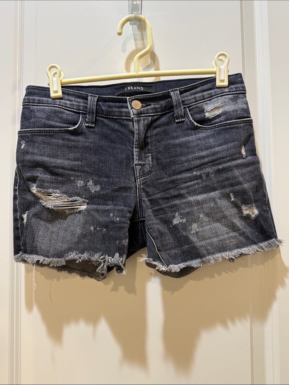 J Brand Mia Distressed Black Denim Cutoff Shorts